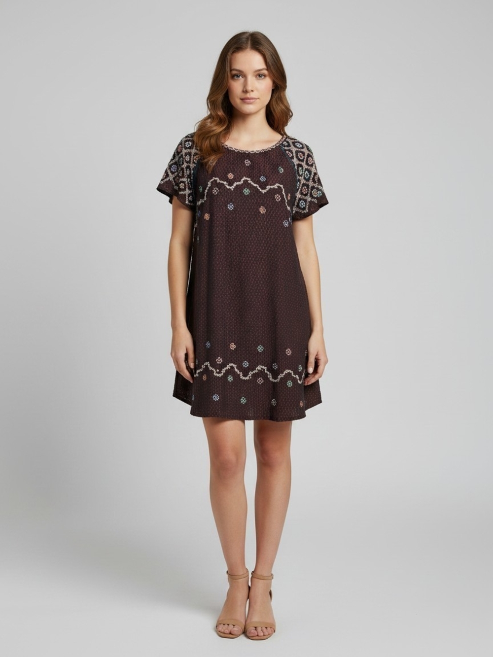 Free People Purple Orange Sequin Embroidered Shift Mini Dress Size S Boho - Picture 1 of 5